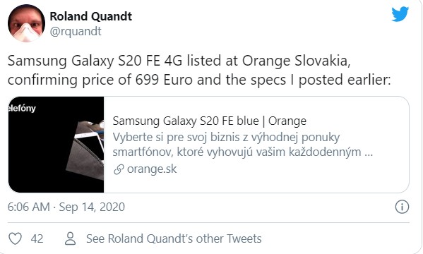 Lộ giá bán Samsung Galaxy S20 FE ảnh 2