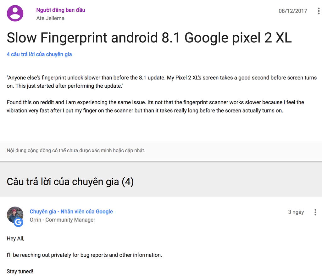 Google Pixel 2 XL nhận diện vân tay chậm hơn sau khi cập nhật Android 8.1 ảnh 2