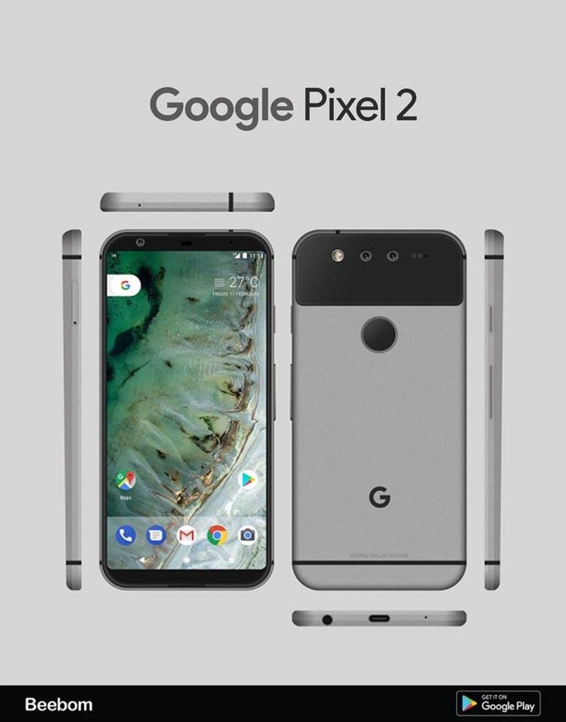 Ảnh render Google Pixel 2: Viền mảnh, camera kép ảnh 1