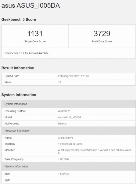 Asus ROG Phone 5 xuất hiện trên Geekbench với RAM 16GB ảnh 1