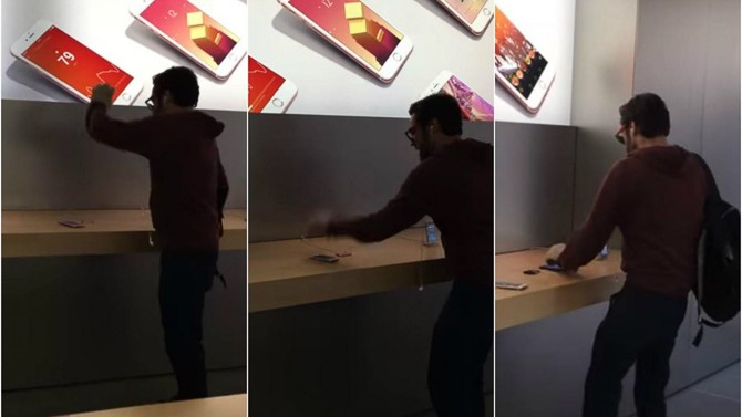 Clip khách hàng tức giận đập phá cửa hàng Apple ảnh 1