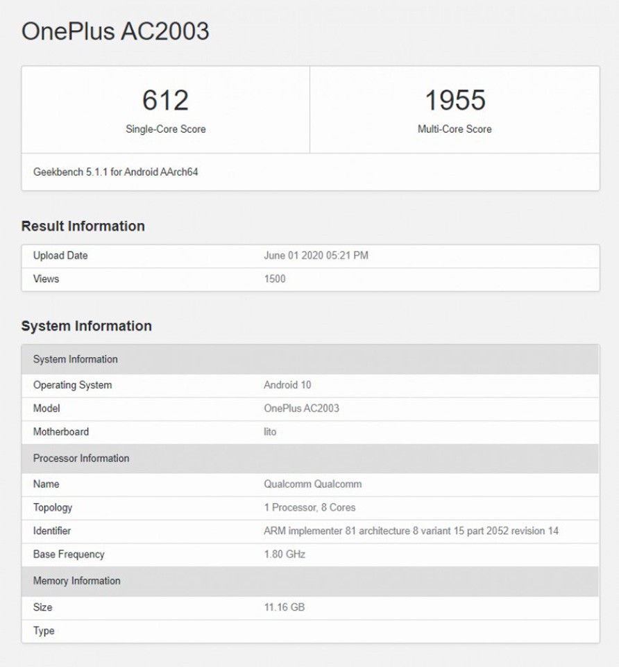 OnePlus Nord và Nord Lite đều lộ điểm trên Geekbench ảnh 2