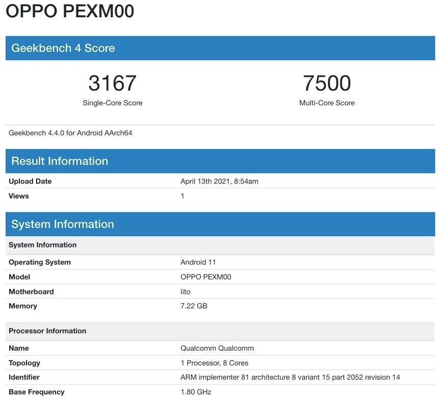 OPPO Reno6 được phát hiện trên Geekbench cùng Snapdragon 768G ảnh 2