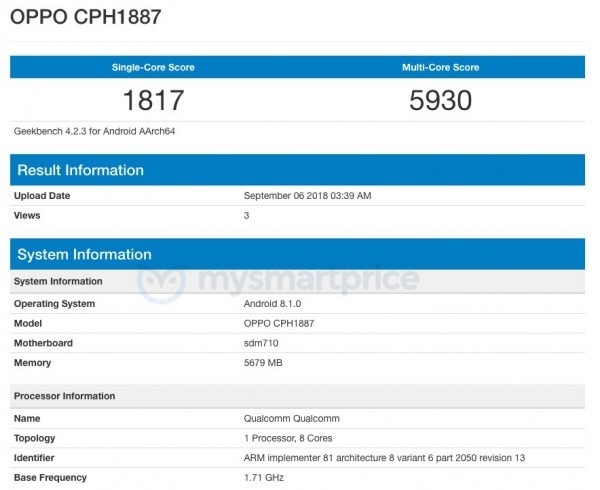 Rò rỉ Oppo R17 Pro chạy chip xử lý Snapdragon 710 và 6GB RAM ảnh 1