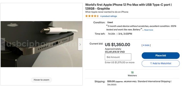 iPhone 12 Pro Max đầu tiên thế giới có cổng USB-C được đấu giá trên eBay ảnh 1