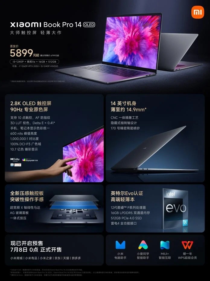 Xiaomi Book Pro 14/16 2022 ra mắt: màn hình OLED, chip Intel gen 12 ảnh 3